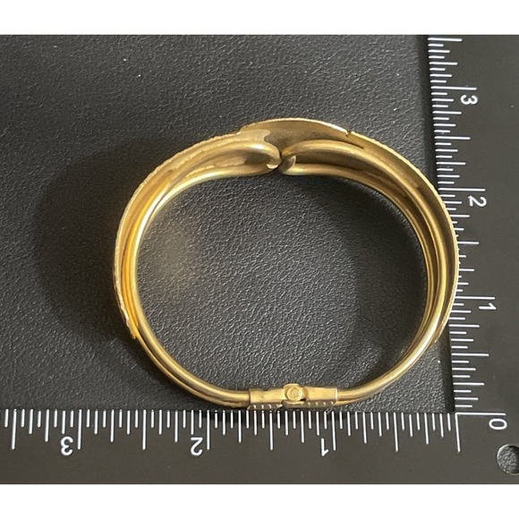 Vintage Cloisonne Hinged Bracelet Bangle Panda Floral Calla Lily Gold Tone - Picture 13 of 15